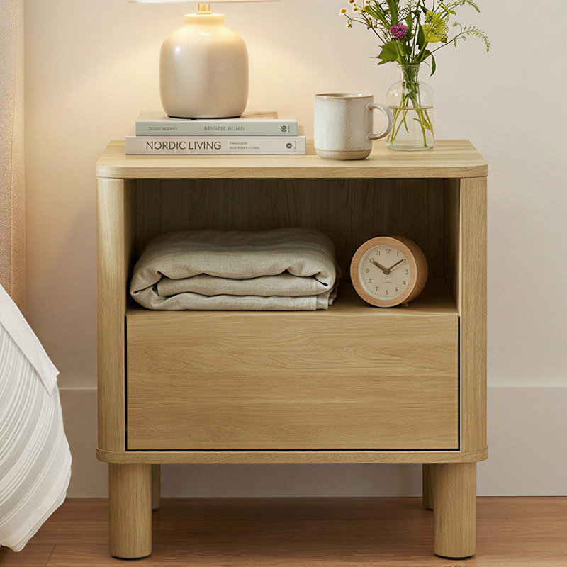 Table de chevet moderne avec tiroir et tablette ouverte de 21,7 po de largeur