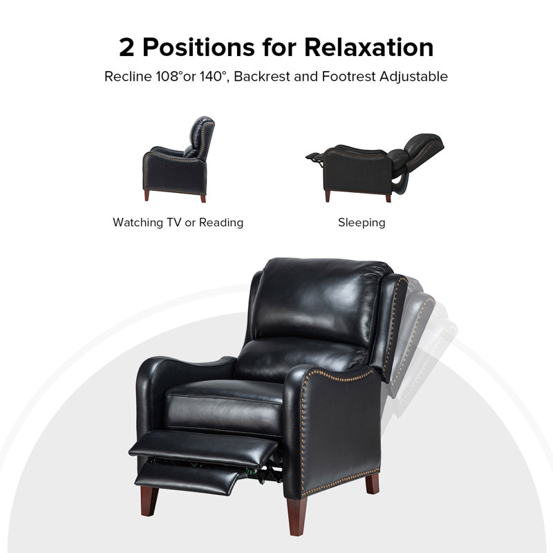Beecher 28.75" Wide Leather Club Recliner, Black Full Grain Leather