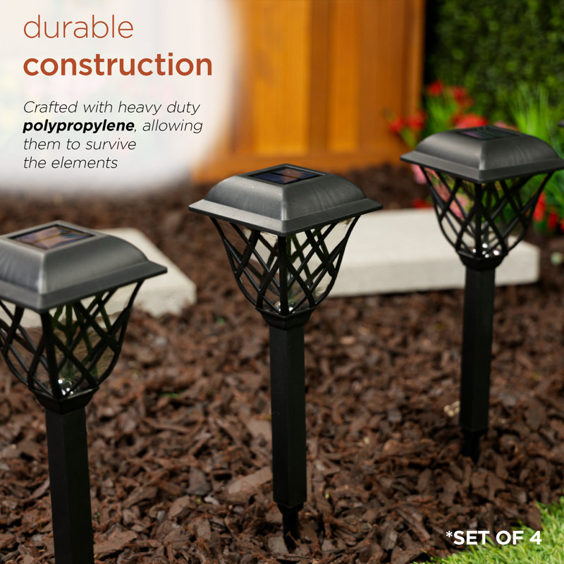 16" Black Stainless Steel Solar LED Pathway Lights, Set of 4