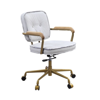 Chaise de bureau en cuir blanc rétro Vintage - coussin moelleux, pivotant à 360 °, hauteur réglable, base, gris antique et antique, siège de bureau de bureau élégant, densité de mousse D6,5 de 360 ° 3 po d'épaisseur, 5 bases avec
