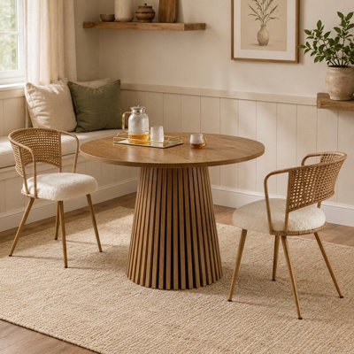 Ensemble de salle à manger extensible en bois massif 3 pièces, table de salle à manger extensible avec 2 chaises en rotin tissé pour la cuisine et la salle à manger