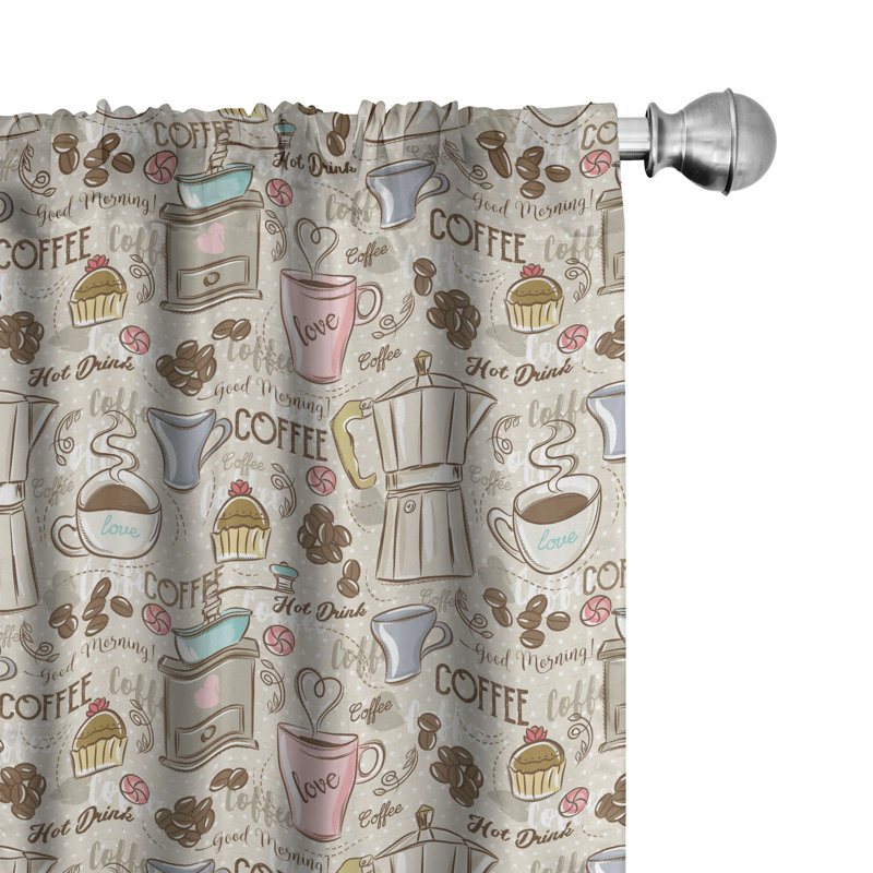 Coffee Time Semi-Sheer Rod Pocket Curtain Panels, 28" x 84"
