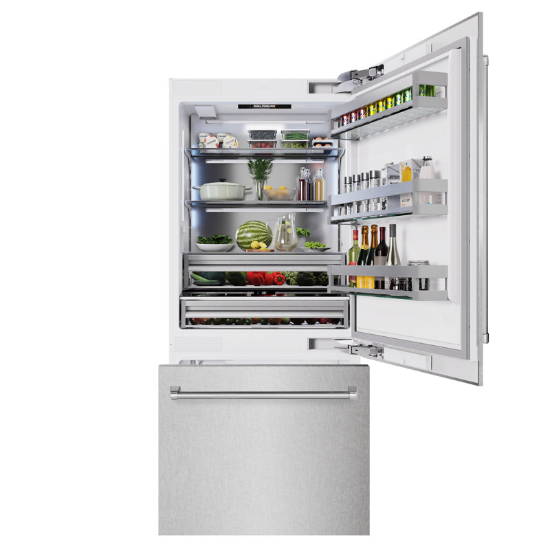 ZLINE 36 in. Built-In Refrigerator w/ Water Dispenser & Ice Maker in Black Stainless, Satin Stainless Steel