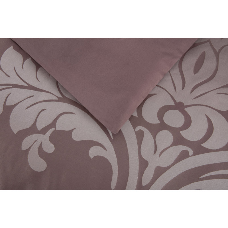 Queen Woodrose and Gray Jacquard Floral Comforter Set