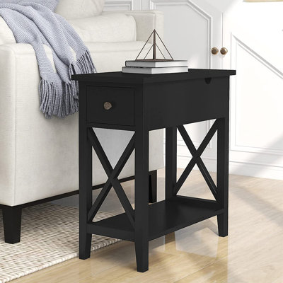 Table de bout à 2 tiroirs, table de bout étroite avec tiroir et petite table de chevet d'appoint