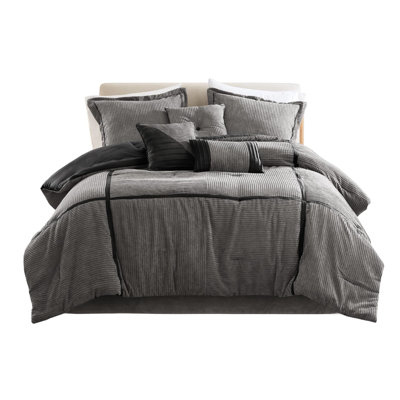 Corduroy Comforter Grey King - 1.47 In Thickness For Cozy Sleep 7 Piece Bed Lightweight Yet Warm, Year-round Use