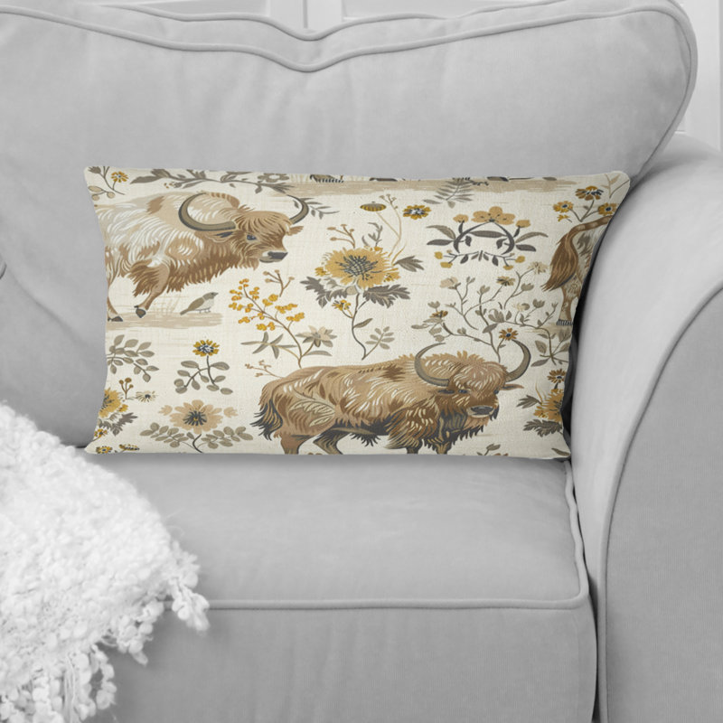 Coussin lombaire à imprimé floral beige
