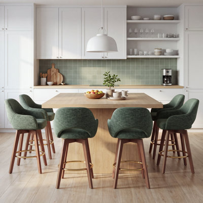 Modern Swivel Bar Stool with Arms and Upholstered Fabric Seat