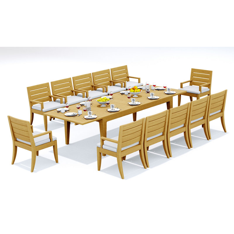 8 Seats 9 Pcs Grade-A Teak Wood Dining Set: 122" Caranas Double Extension Rectangle Table And 8 Atnas  Arm Chairs #11AT2908
