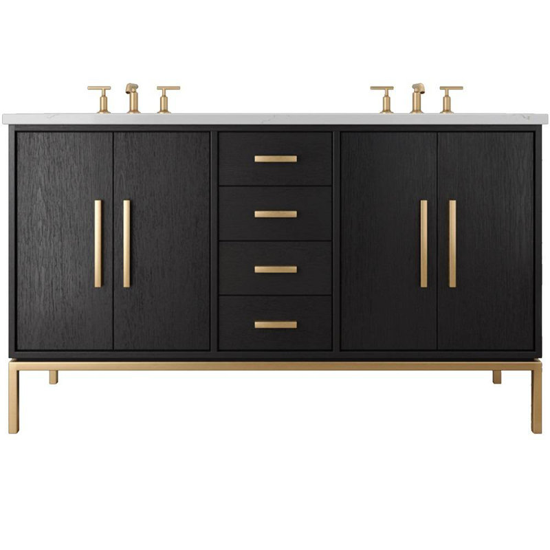 Rift White Oak Double Bath Vanity, 72", Classic Black, Satin Gold