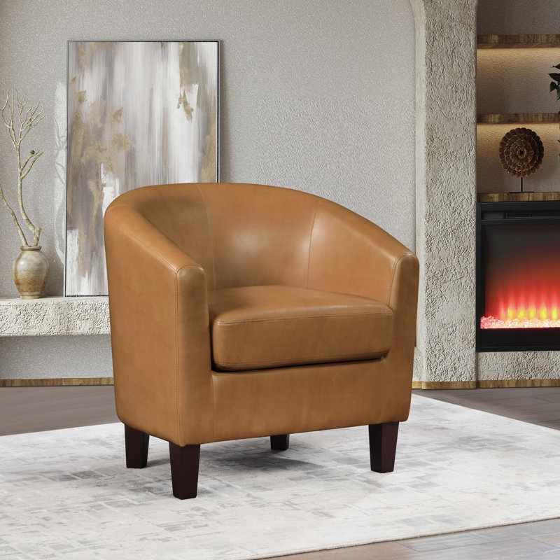 Slaven Faux Leather Barrel Chair, Camel Faux Leather