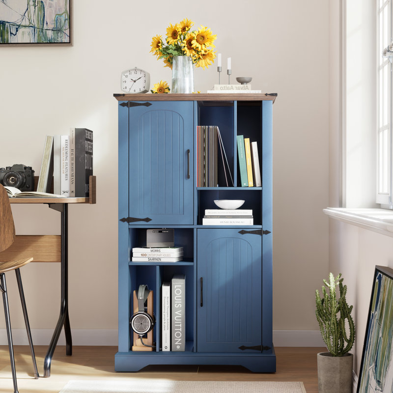 47" Farmhouse Bookshelf With Barn Doors, Blue