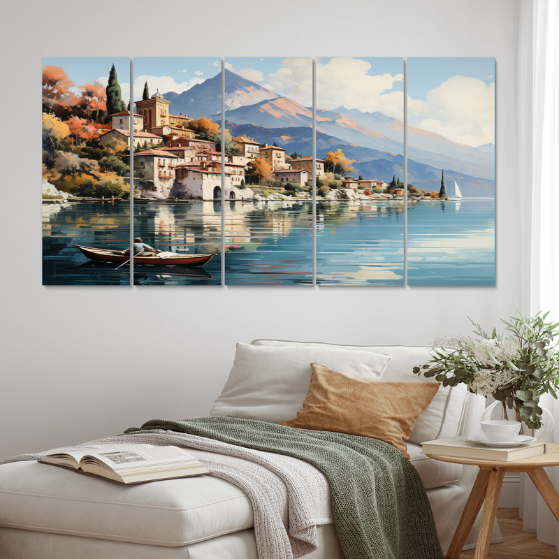 Italie, lac de Côme, reproduction sur toile tendue 5 pièces
