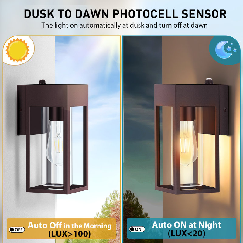 Outdoor Wall Light Dawn To Dusk Wall Sconce Set Of 2, Bronze
