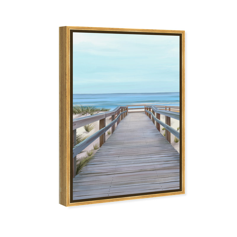 Plage avec vue - reproduction sur toile, H 36 po x l 24 po, Toile encadrée d'or