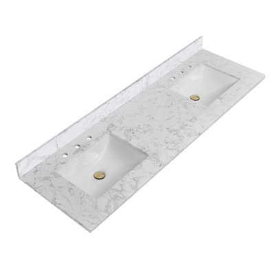 72 Inch Bathroom Vanity Top With Undermounted Rectangular Ceramic Sink & Backsplash