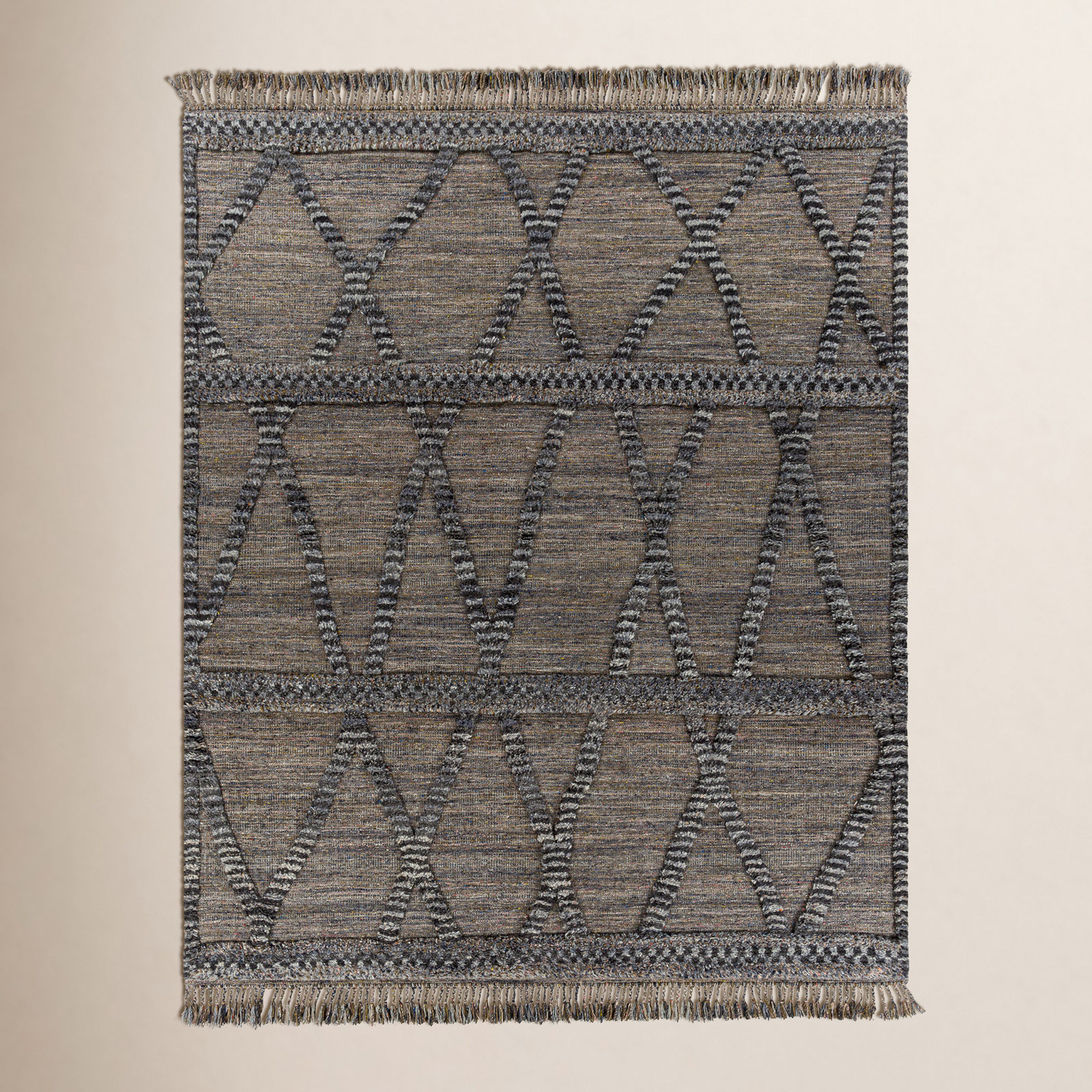 Leanna Hand-Knotted Wool Brown/Grey/Blue/Black Area Rug, Runner 2'6" x 8'