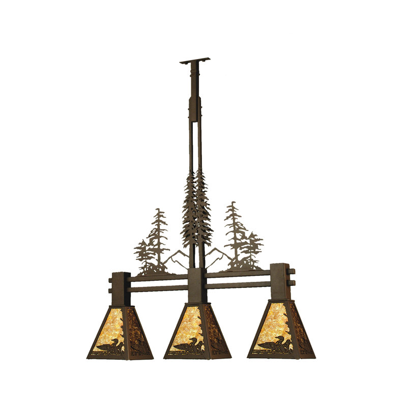Rustic Lodge 3 - Light Pendant, Cafe Noir, Amber Mica, 61" H x 30" W x 7.5" D