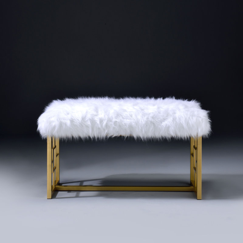 White And Gold Bench With Sled Base, 21.5" H x 38.5" W x 18.5" D