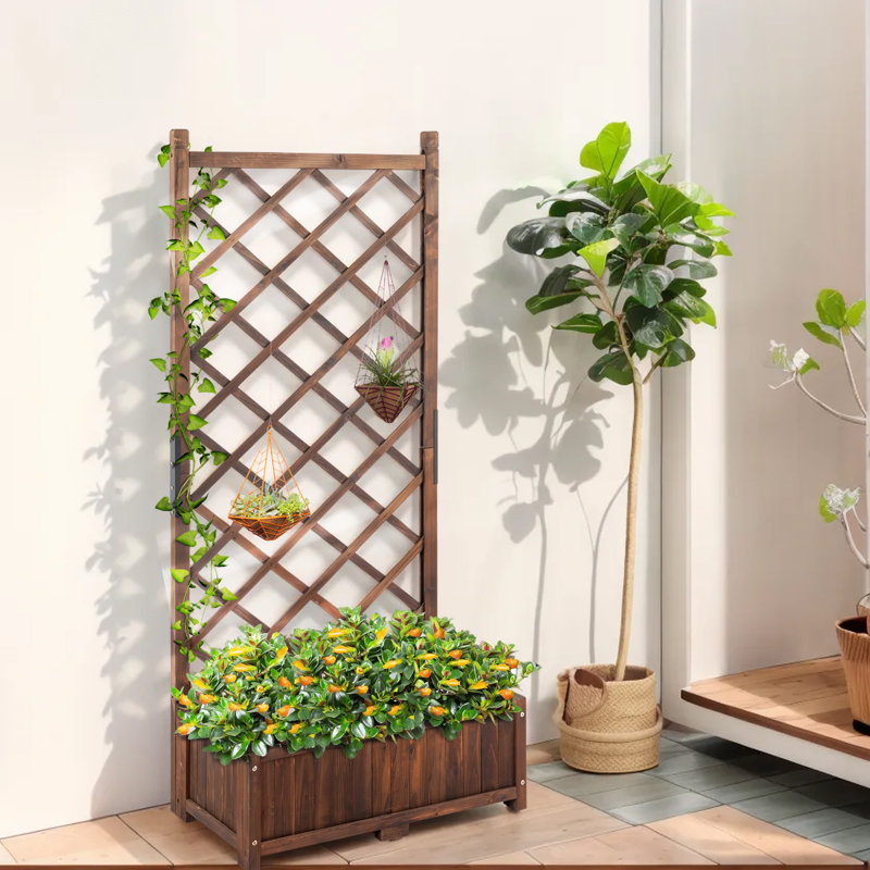 67 In. Wood Planter Raised Garden Bed With Trellis