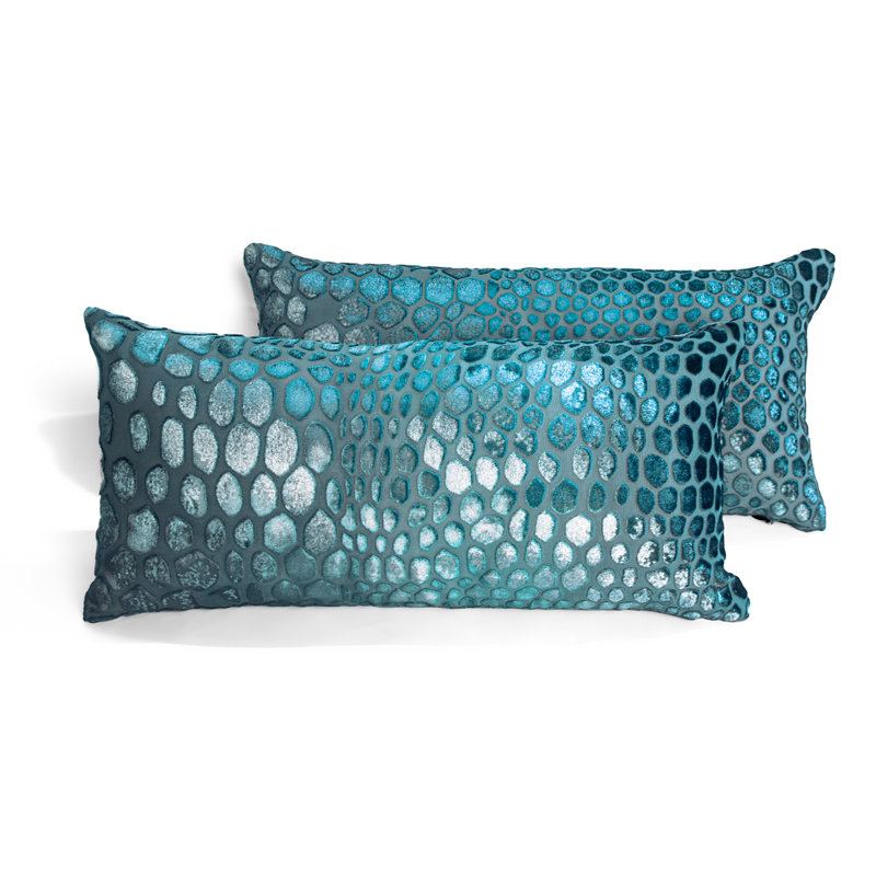 Snakeskin Rectangle Velvet Pillow Cover & Insert, Pacific