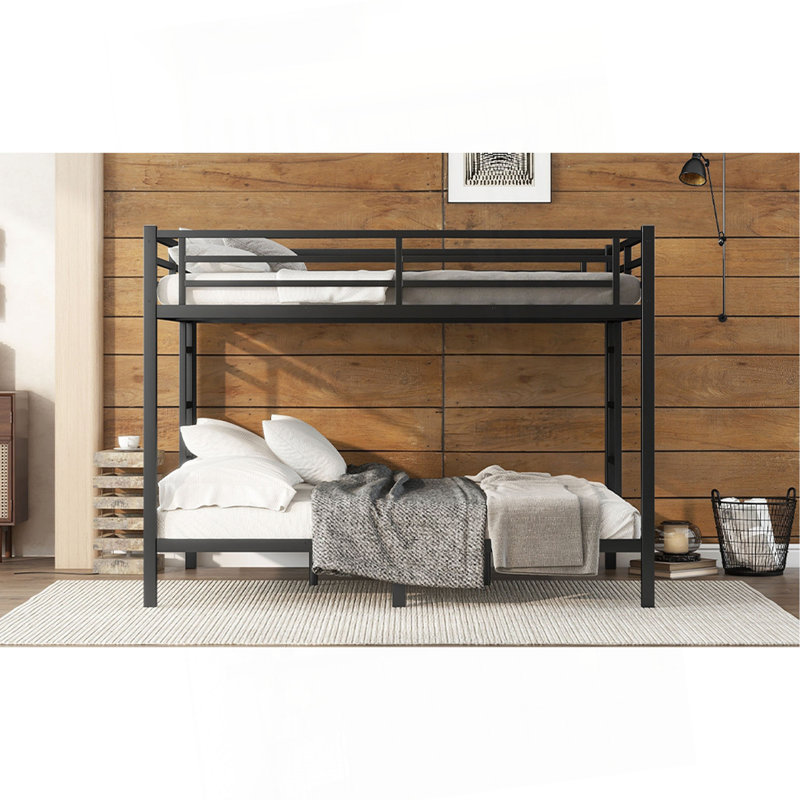 Lit superposé au dessus d'un grand lit en métal pour les adolescents et les adultes, peu encombrant / sans sommier, noir