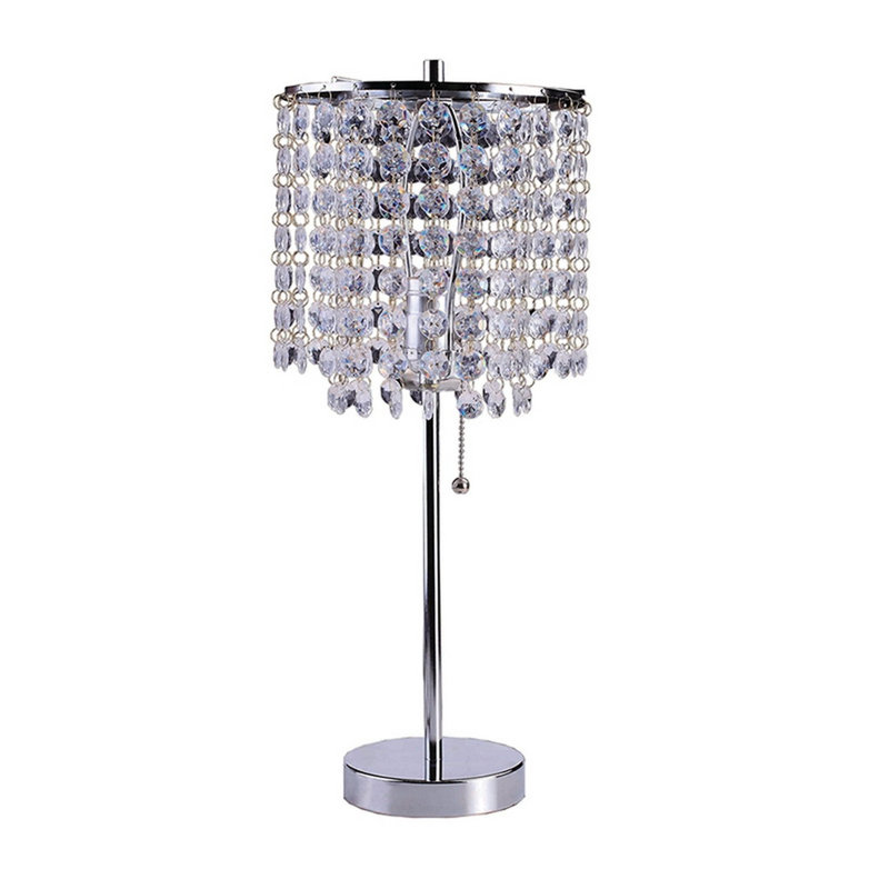 Lampe de table 20,25 po en métal argenté, rouge avec abat-jour en cristal