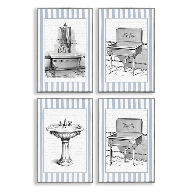 Ensemble de giclée encadrée 4 pièces Antique, H 18 po x l 12 po, Giclée encadrée noir minuit