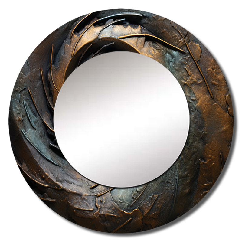 Bronze vortex de sagesse tourbillonnante I - miroir décoratif spirales abstraites, miroir mural gris, impression d'art en métal