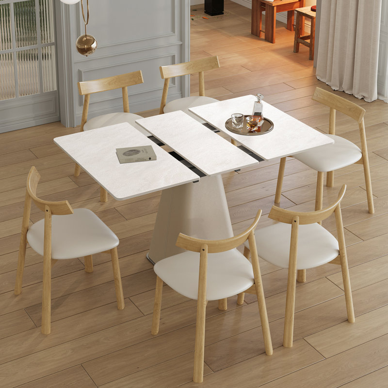 Ensembles de table de salle à manger modernes et peu encombrants avec dalle de roche extensible et chaises en bois pour cuisines compactes