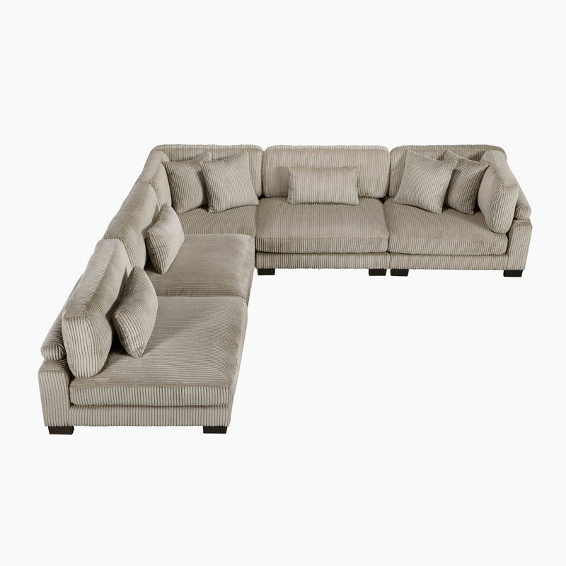 Brinsley 135" Modern Modular Sectional with Corduroy Fabric, Adjustable Backrest & 7 Pillows, Taupe Corduroy