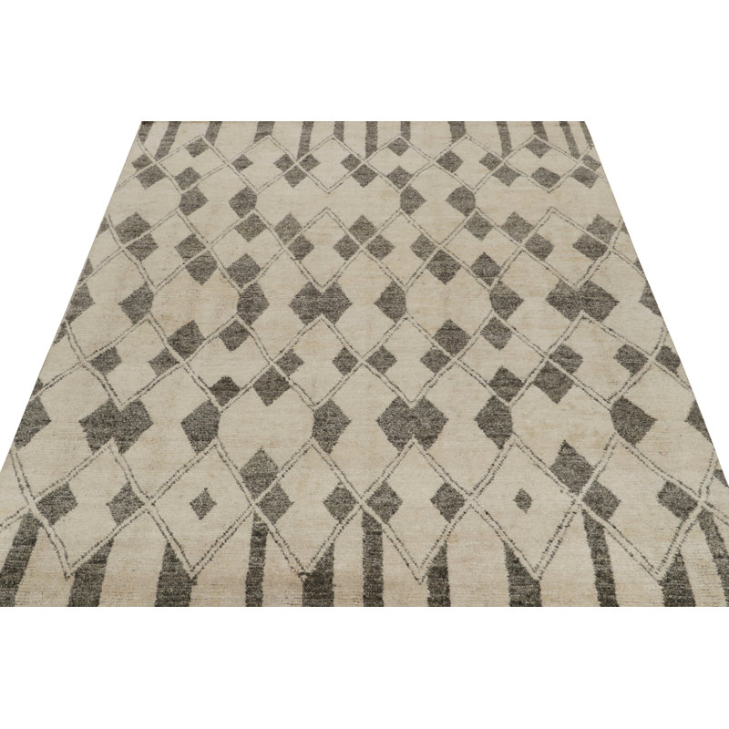 Moroccan Hand Knotted Geometric Area Rug in Gray, Black, Ivory, Rectangle 6' x 8'