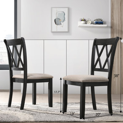 Fabric Upholstered Dining Chair  2  In Black. Solid Rubberwood Frame, Tan Cushioned Seats. 19"D X 20"W 38"H. Seat Height: 17.7''. Assembly Required. Includes All Parts And Directions Strong