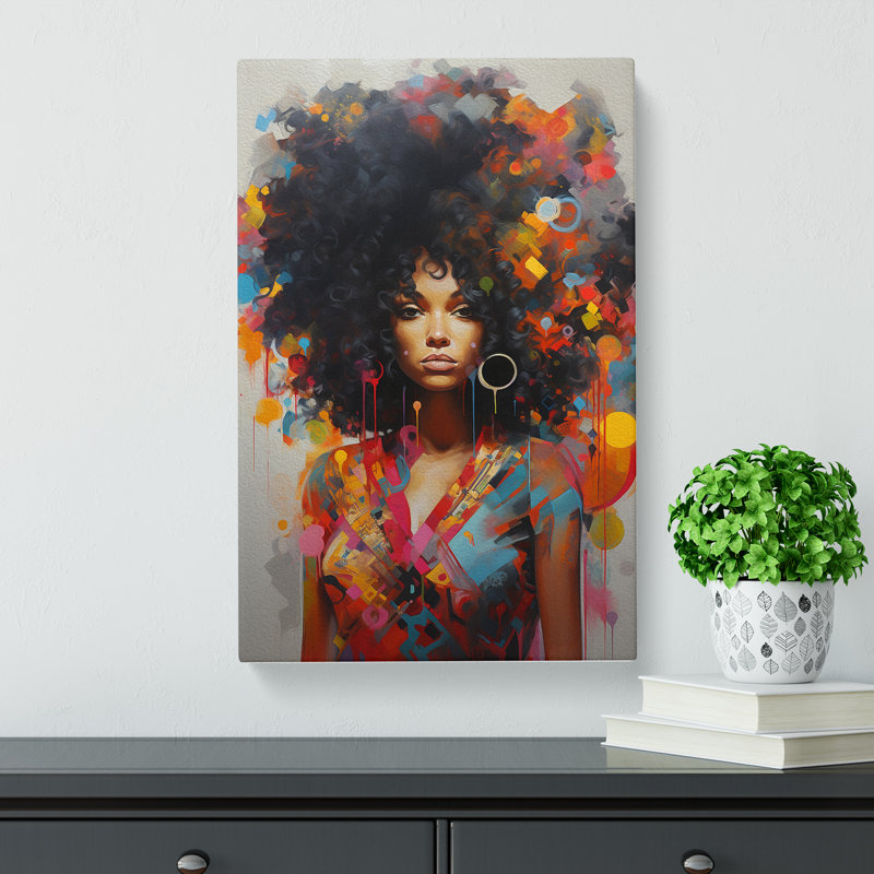 Woman With Curls Hard Edge - Print, 50cm H x 35cm W x 3cm D