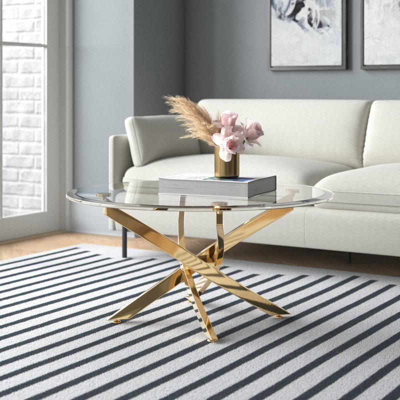 Ayala Glass Top Single Coffee Table, Gold