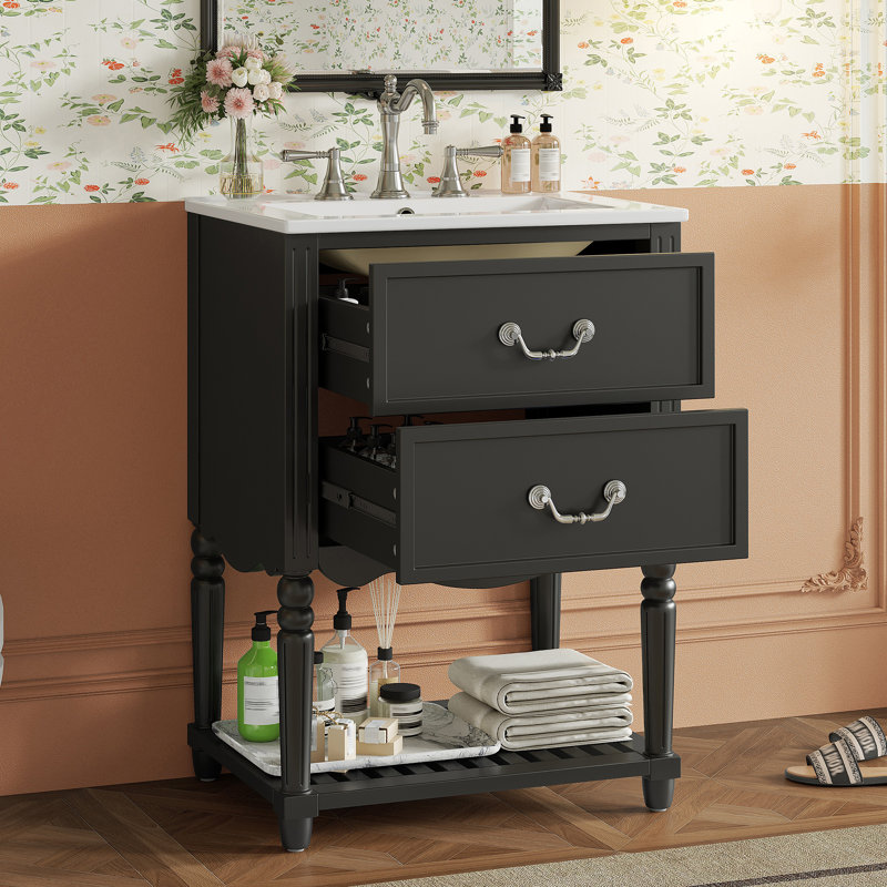 Ensemble de meuble-lavabo simple 34 po, Noir, Noir