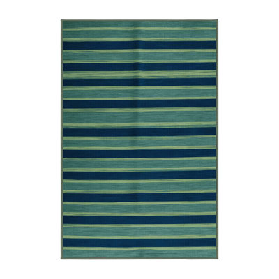 Machine Washable Horizontal Stripes Green Area Rug