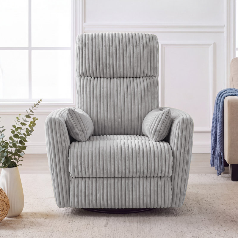 Swivel Rocker Recliner Chair with 8-Point Massage, Gray Corduroy