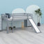 Lit mezzanine simple avec glissade, base de lit mezzanine basse en bois, espace de rangement inférieur-107426426