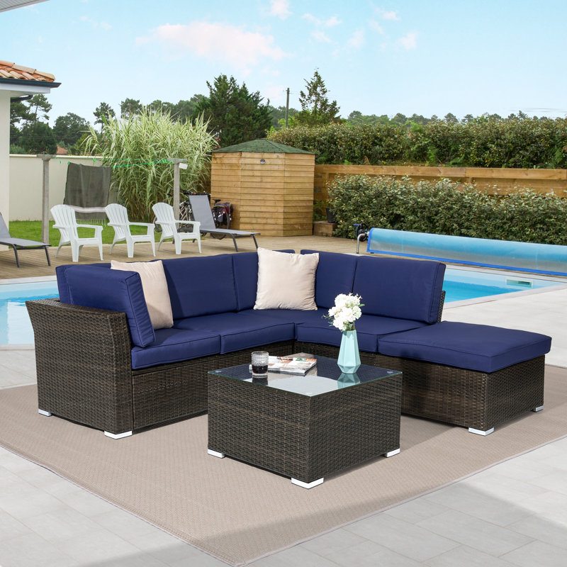 5 - Person Patio Conversation Set with Cushions, Navy Blue