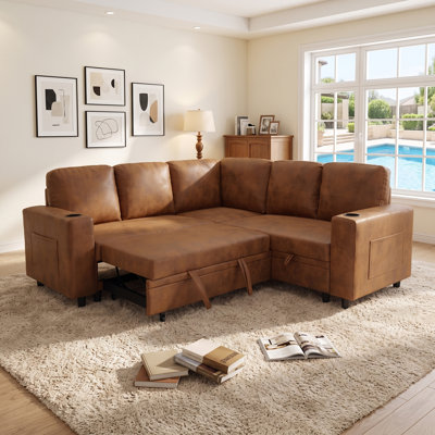 Canapé-lit modulaire en L de 76,5 po avec lit escamotable, rangement, porte-gobelets et poches latérales