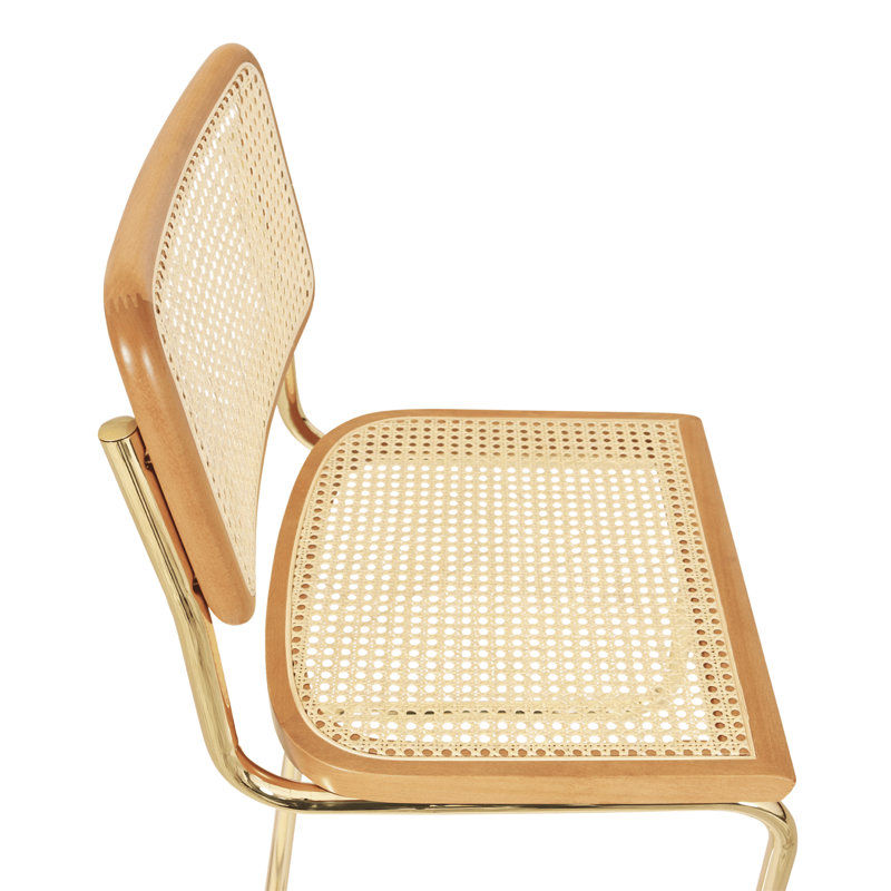 Marcel Breuer Cesca Cane Cantilever Dining Side Chair, Honey Oak/Natural/Brass