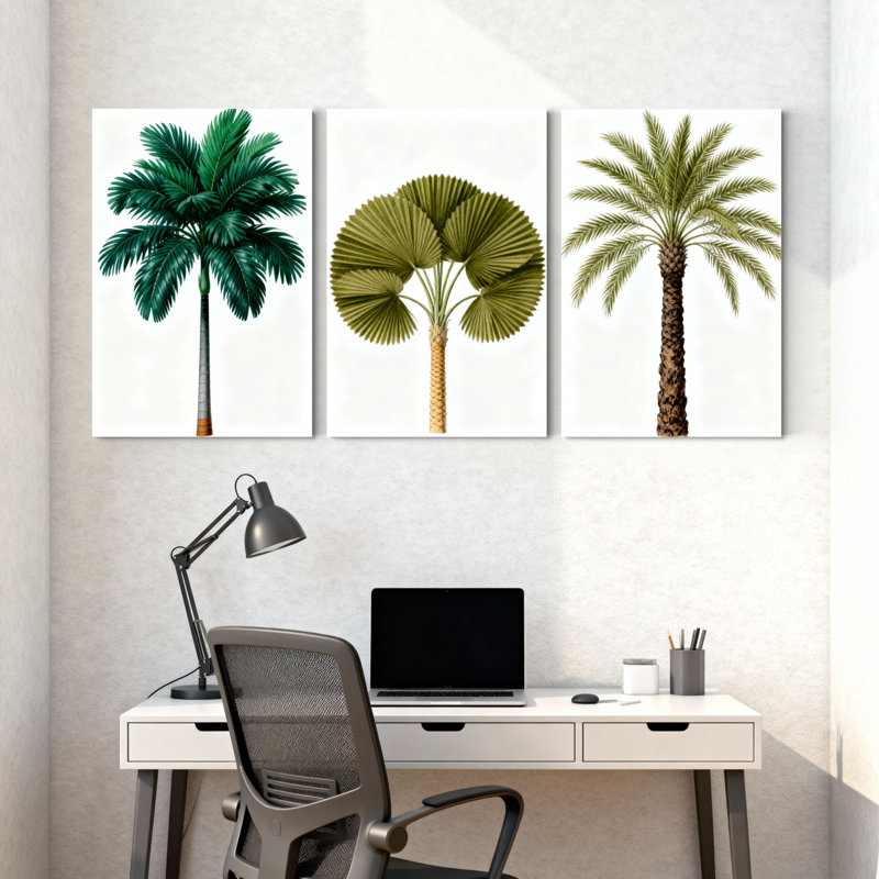 Palmiers, palmiers tropicaux, ensemble de 3 impressions sur toile, H 18 po x l 36 po