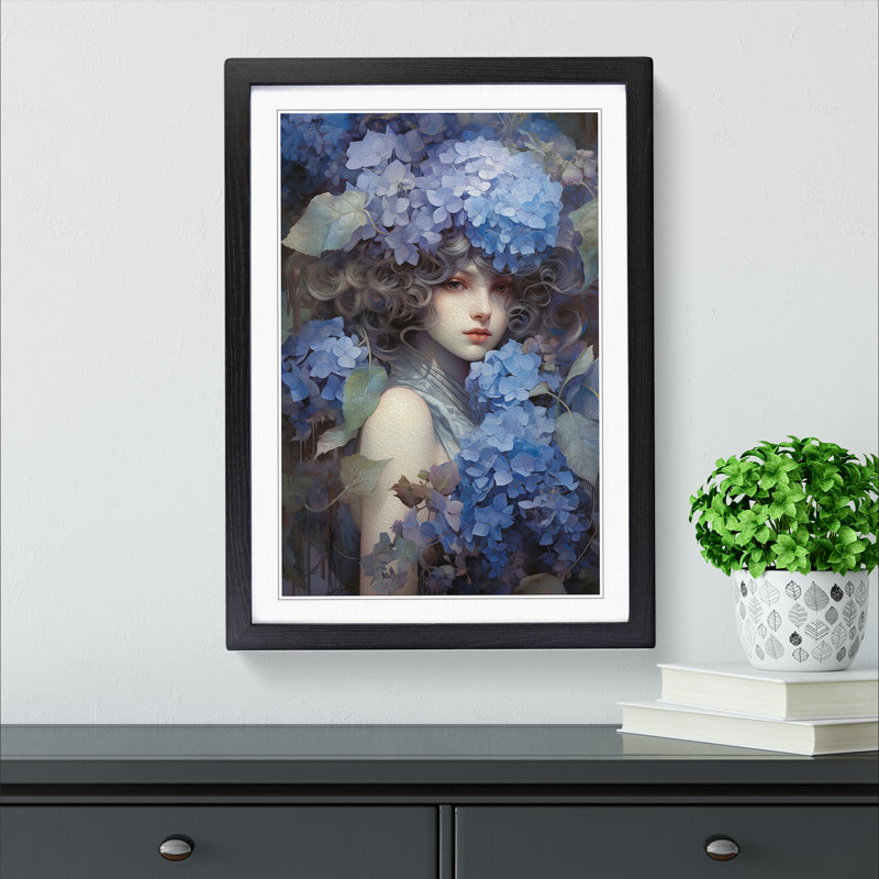 Hydrangea Tachisme - Framed Print, 46cm H x 34cm W x 2cm D, Black Framed