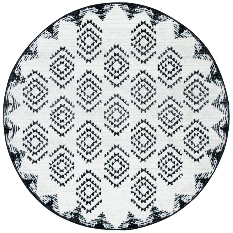 Tapis ivoire / noir Harlson Southwestern, Rond 6 pi 7 po
