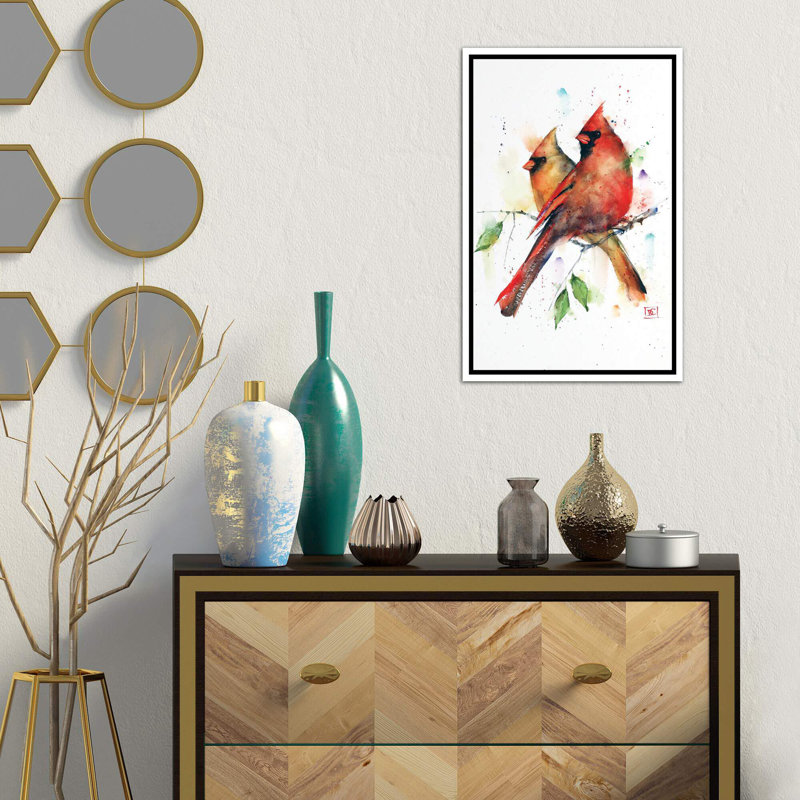 « cardinal pair » par dean crouser,-reproduction d’art sur, H 26 po x l 18 po x P 1,5 po, Toile blanche encadrée
