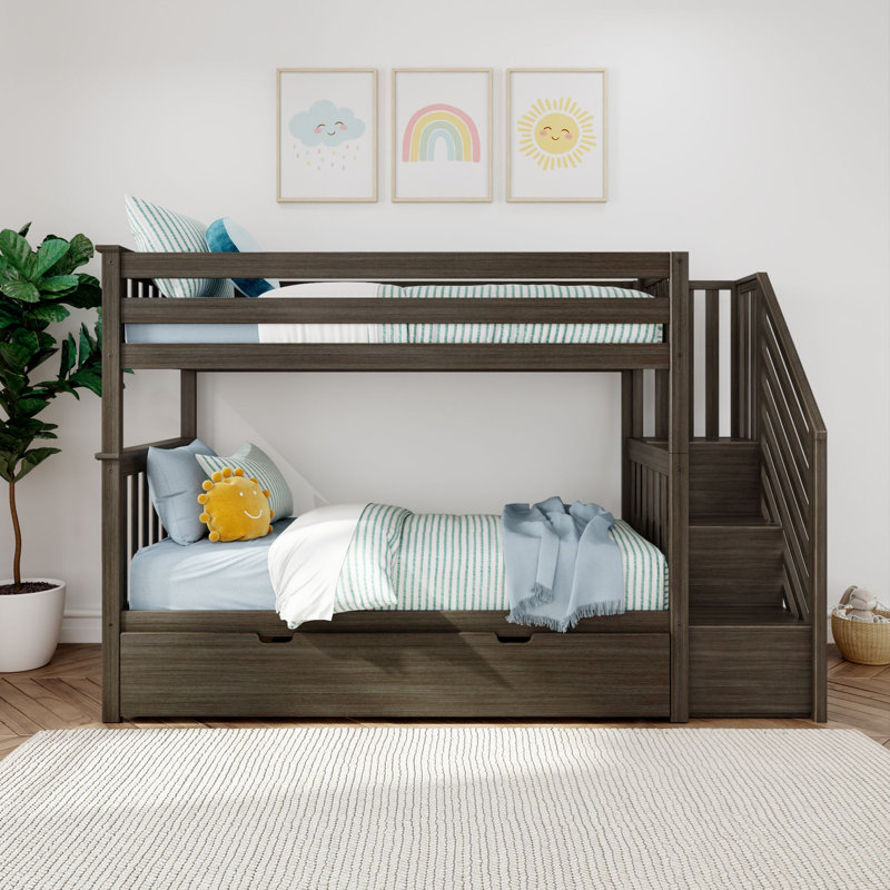Lit superposé simple au-dessus de simple en bois massif avec lit gigogne Northfield, Argile