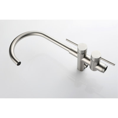 Stainless Steel Tub Filler With Handheld Shower, Brushed Nickel, 360 Degree Swivel Spout, Floor Mounted Dependable Fixture Nickel Standing Swiveling Mounted, And Appealing