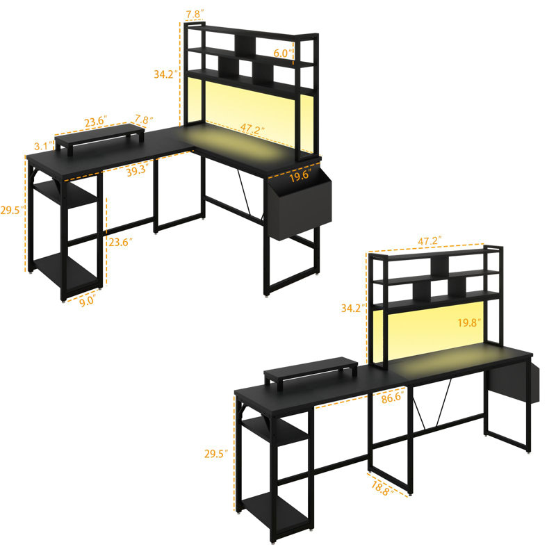 Letrell L-Shaped Computer Desk with Power Outlet, Black
