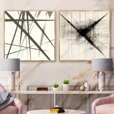 Minimaliste noir et blanc - ensemble de 2 collages de formes abstraites carrées